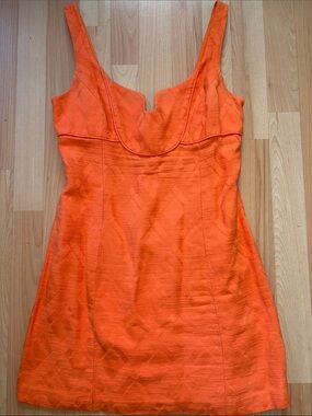 Milly of New York Bright Orange Textured Scoop-Neck Mini Dress